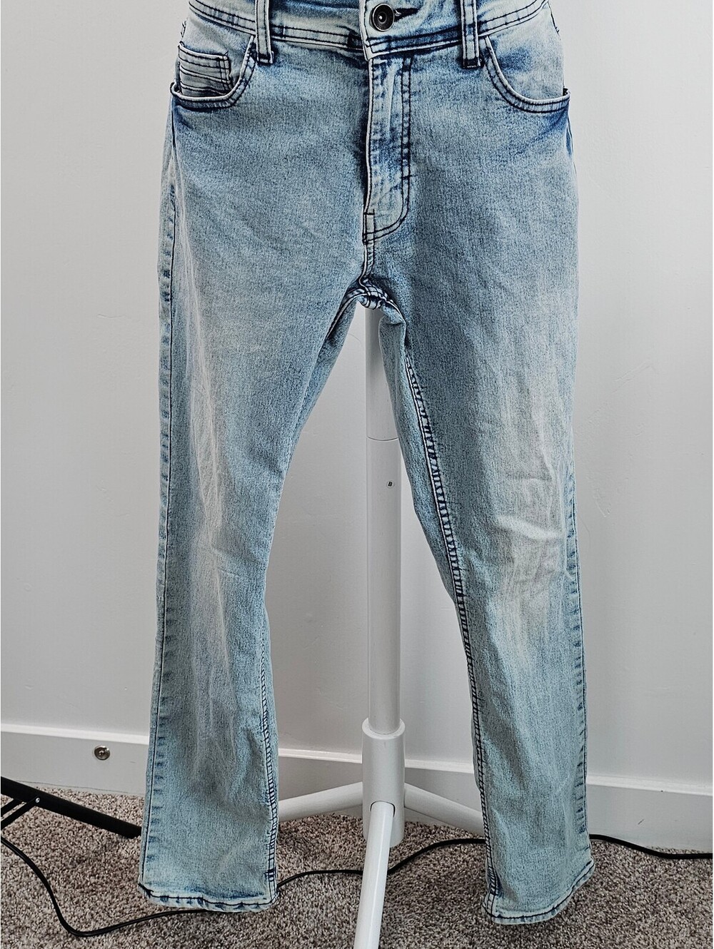 Stone Falcon Light Wash Blue Denim Jeans with Contrast Stitching